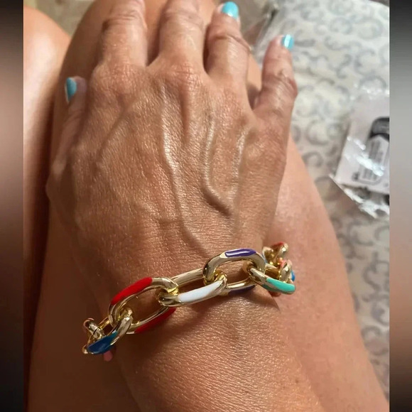 Modern Color Block Chain Jewelry Set – Gold Link Necklace and Bracelet - Picture 9 of 16